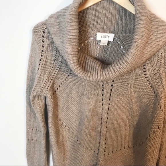 LOFT Cowl Neck Wool Blend Sweater Taupe - Picture 4 of 7